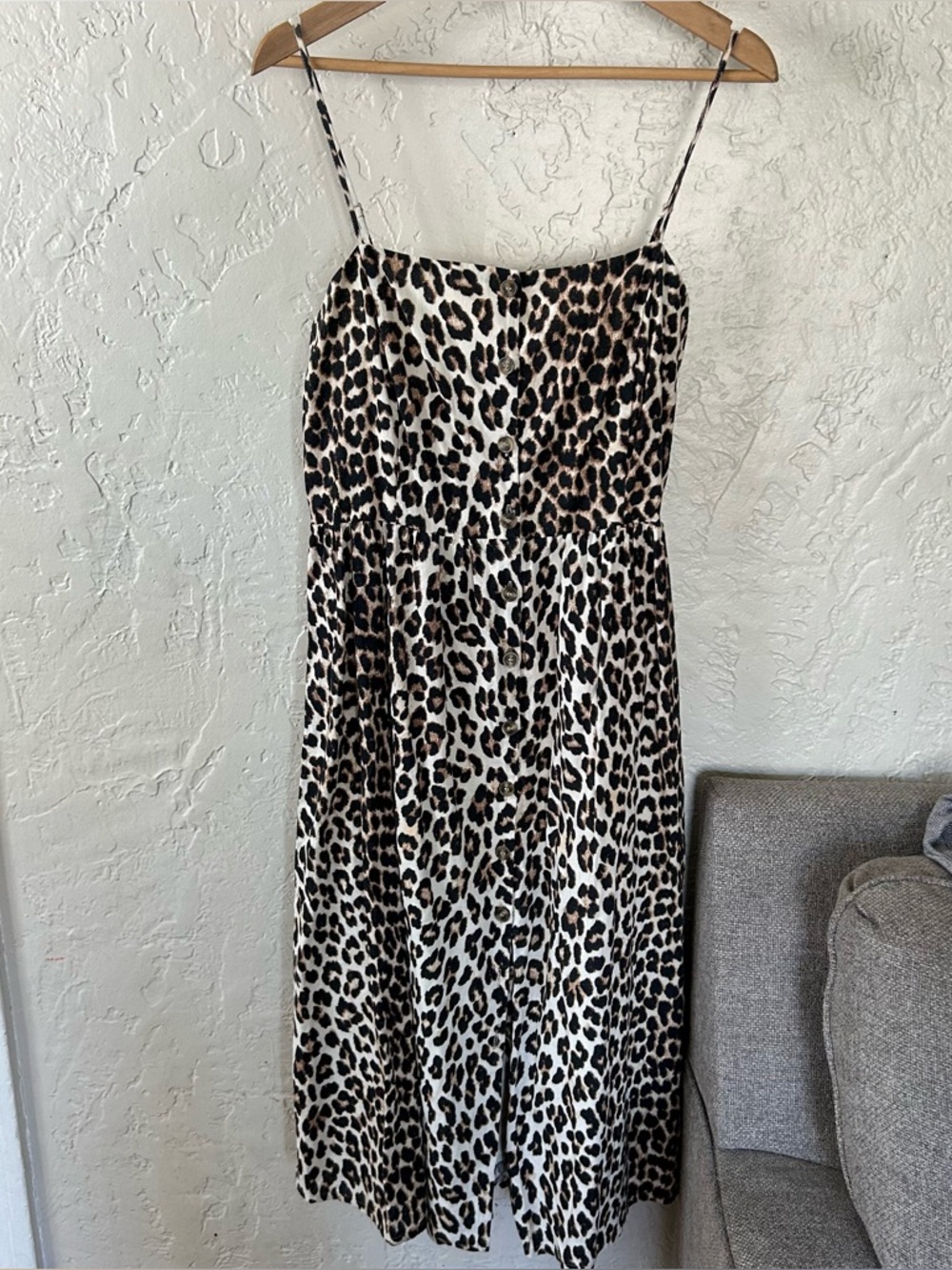 H&M Leopard/Cheetah Print Linen Blend Midi Dress